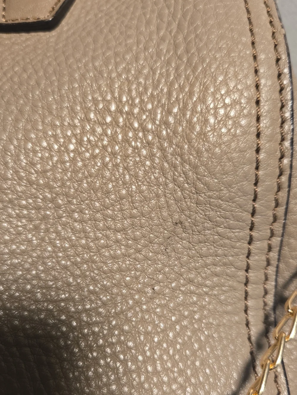 MCM Pebbled Taupe Leather Satchel with Gold Plaque